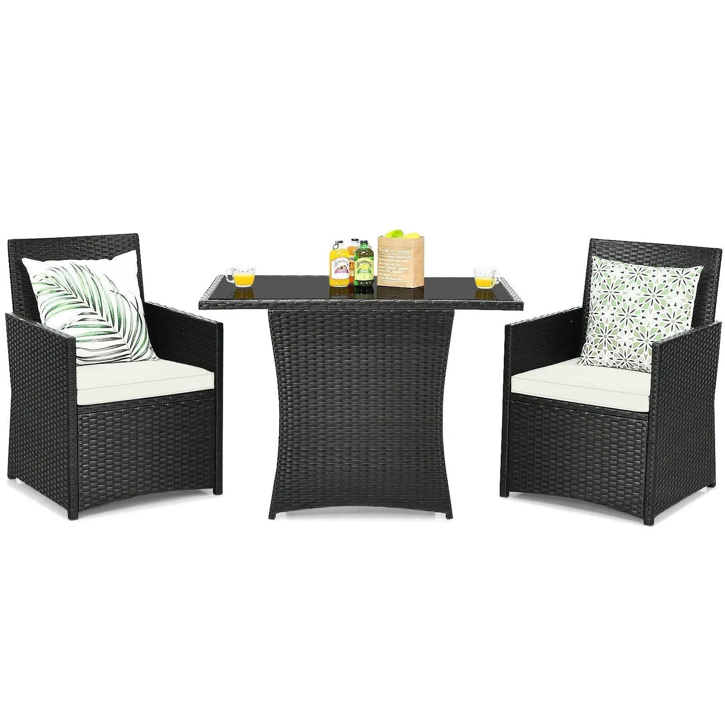 DirectDeals 3-piece patio rattan set with cushions and armrests, black wicker dining furniture on Tampa Home & Garden Store