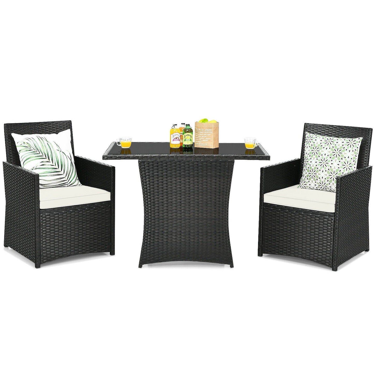 3 Pieces Patio Rattan Furniture Set with Cushion and Sofa Armrest-Gray