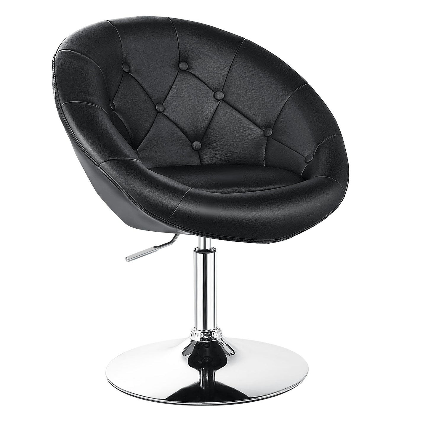 Modern Adjustable Swivel Round PU Leather Chair Black with tufted seat and chrome pedestal base on Tampa Home & Garden Store