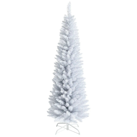 6 ft frosted white unlit slim pencil Christmas tree with metal stand on Tampa Home & Garden Store