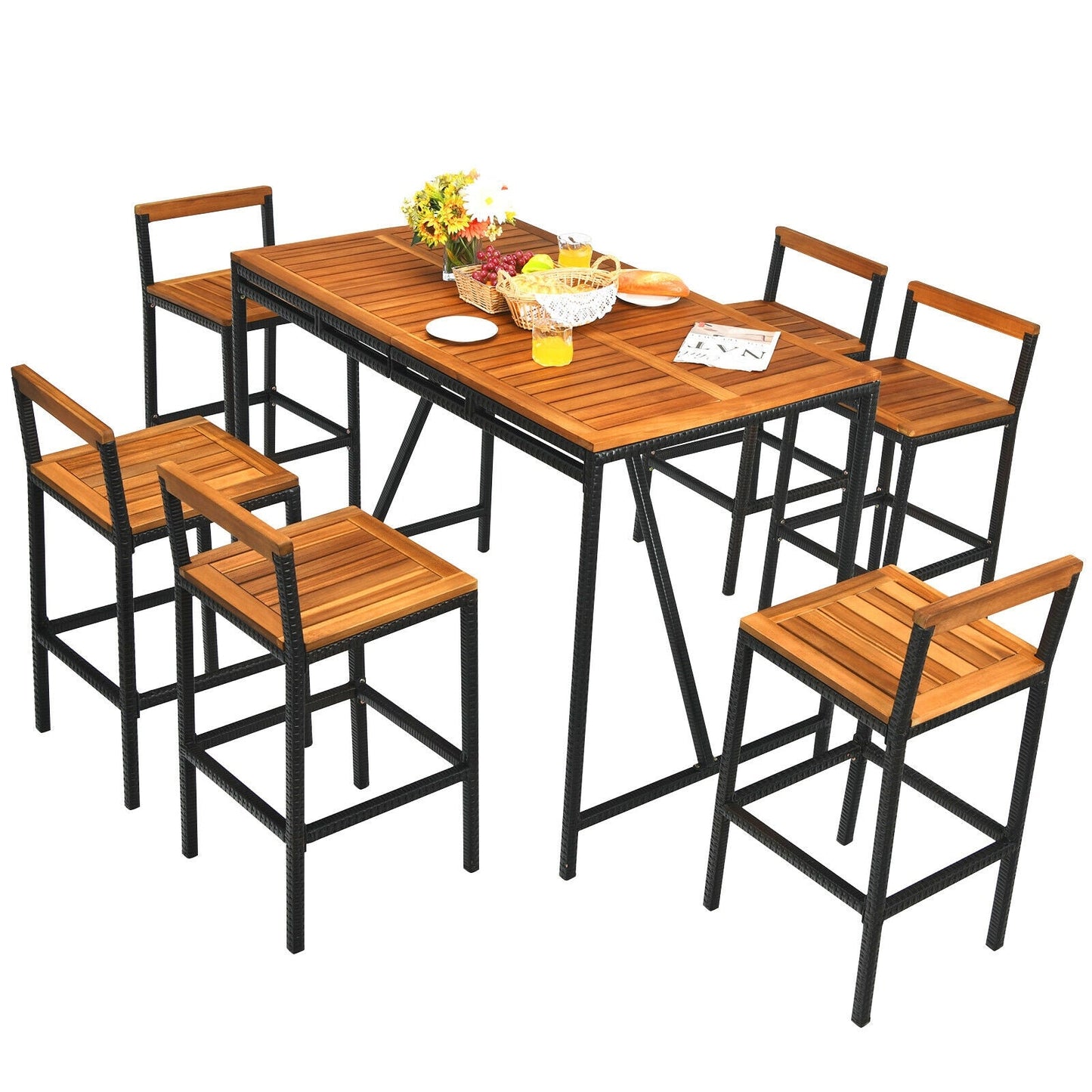 Acacia Wood Bar Set with Umbrella Hole, 7-Piece outdoor dining set DirectDeals on Tampa Home & Garden Store