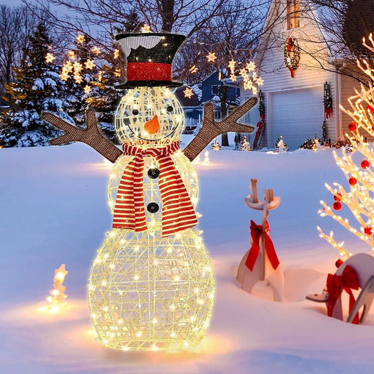 Lighted snowman decoration with red scarf and top hat, 80 LEDs on Tampa Home & Garden Store