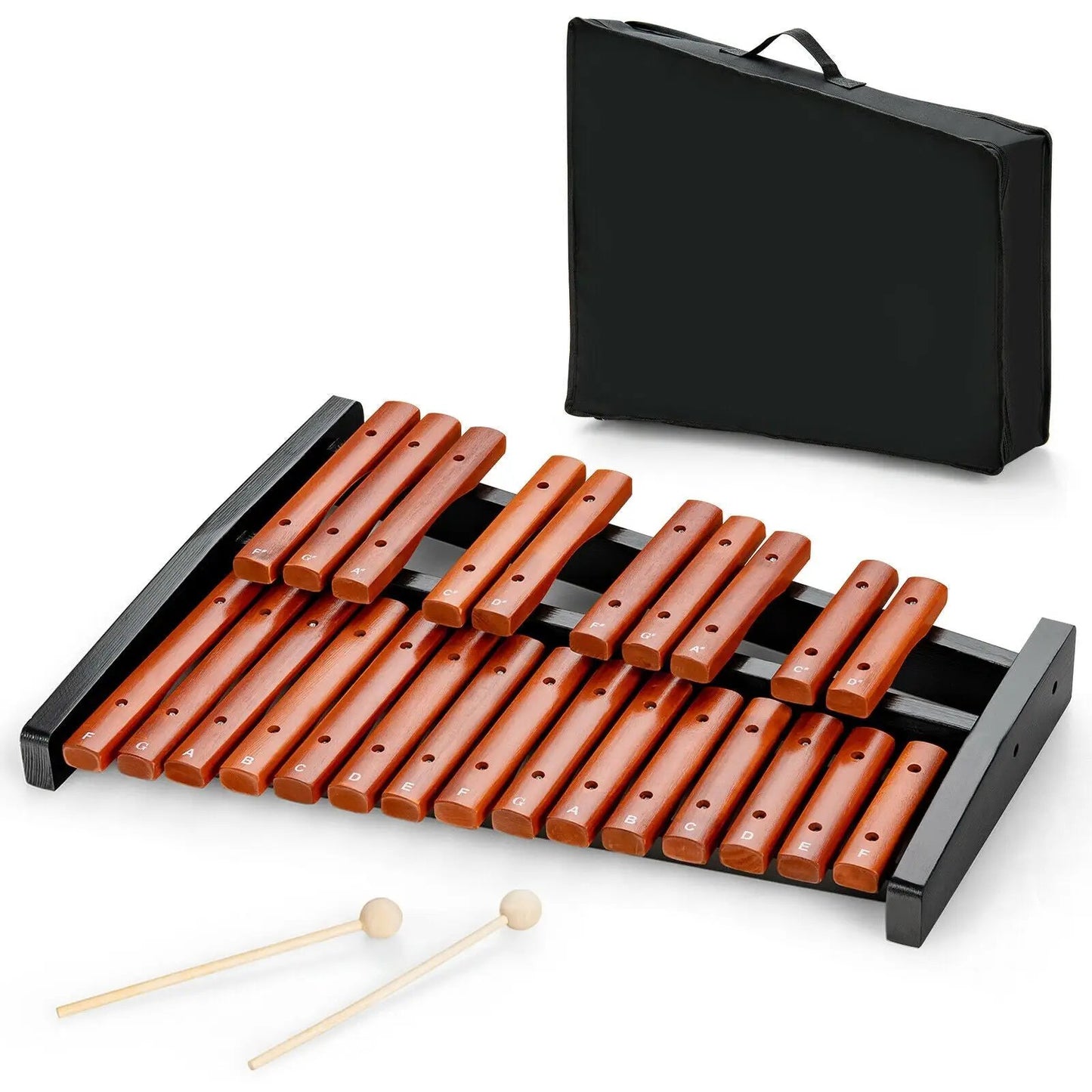 25-note wooden xylophone with orange bars, black frame, and two mallets in a carrying case on Tampa Home & Garden Store