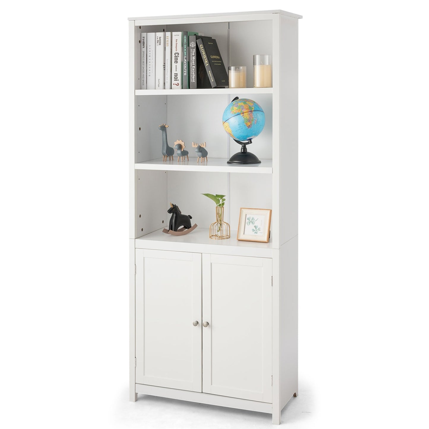 Estantería Librería Almacenamiento Mueble de Madera Unidad Exhibición con Puertas-Gris