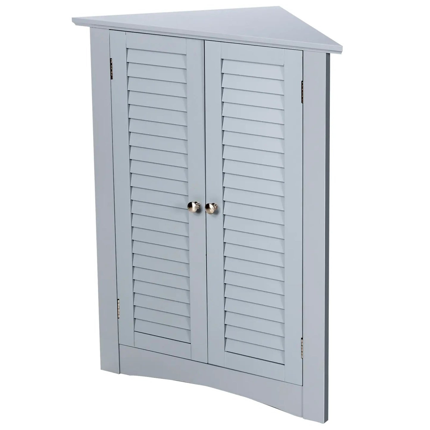 Bathroom Corner Storage Cabinet with Shutter Doors, light gray louvered 2-door unit on Tampa Home & Garden Store