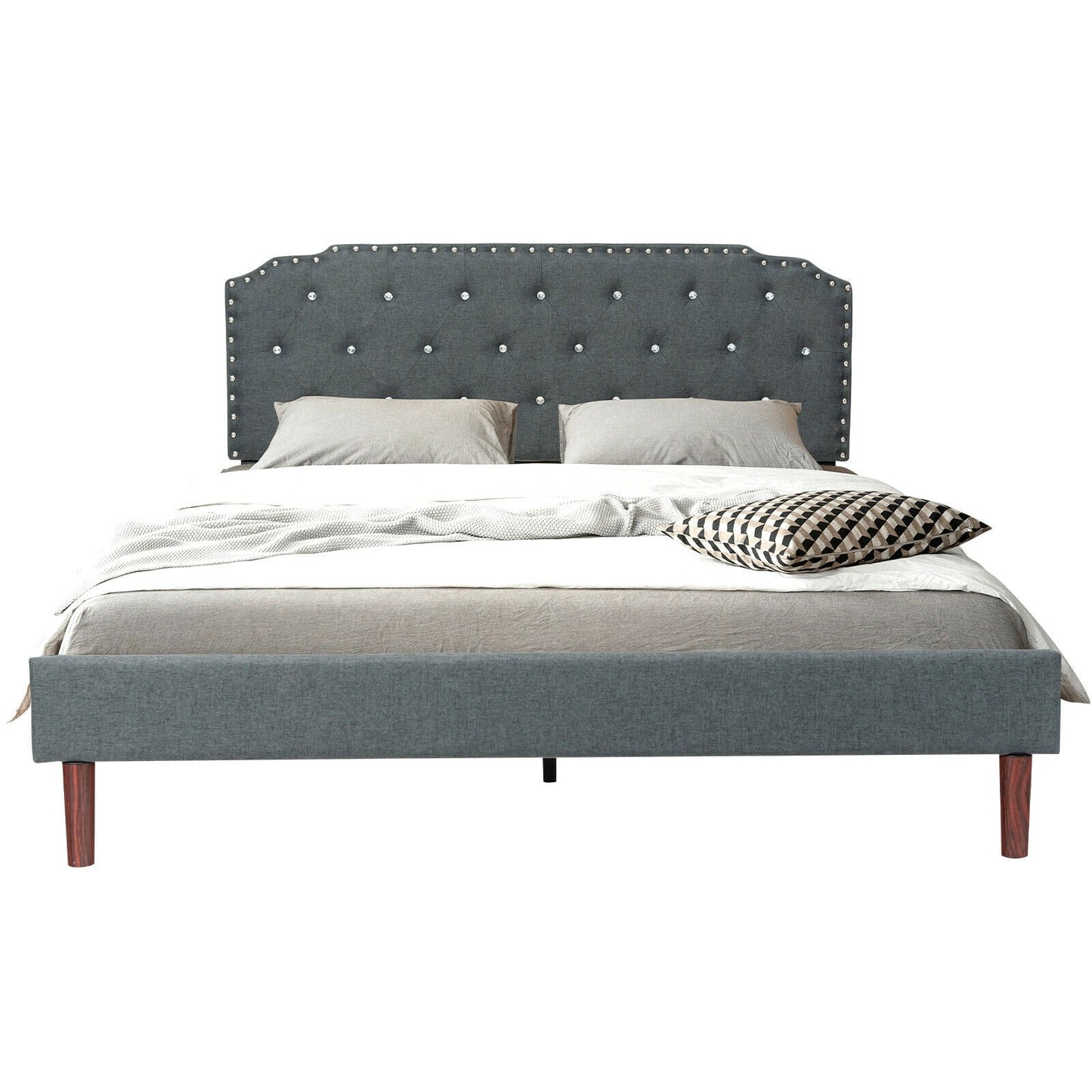 Base de cama tapizada con cabecera capitoné ajustable - Tamaño matrimonial