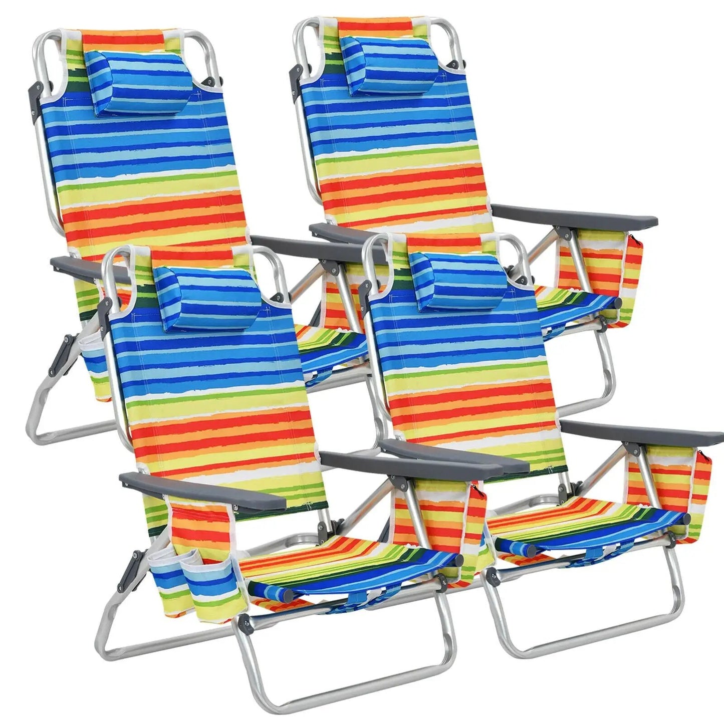 4-Pack 5-Position Folding Beach Recliners with pillows, rainbow-striped fabric DirectDeals on Tampa Home & Garden Store