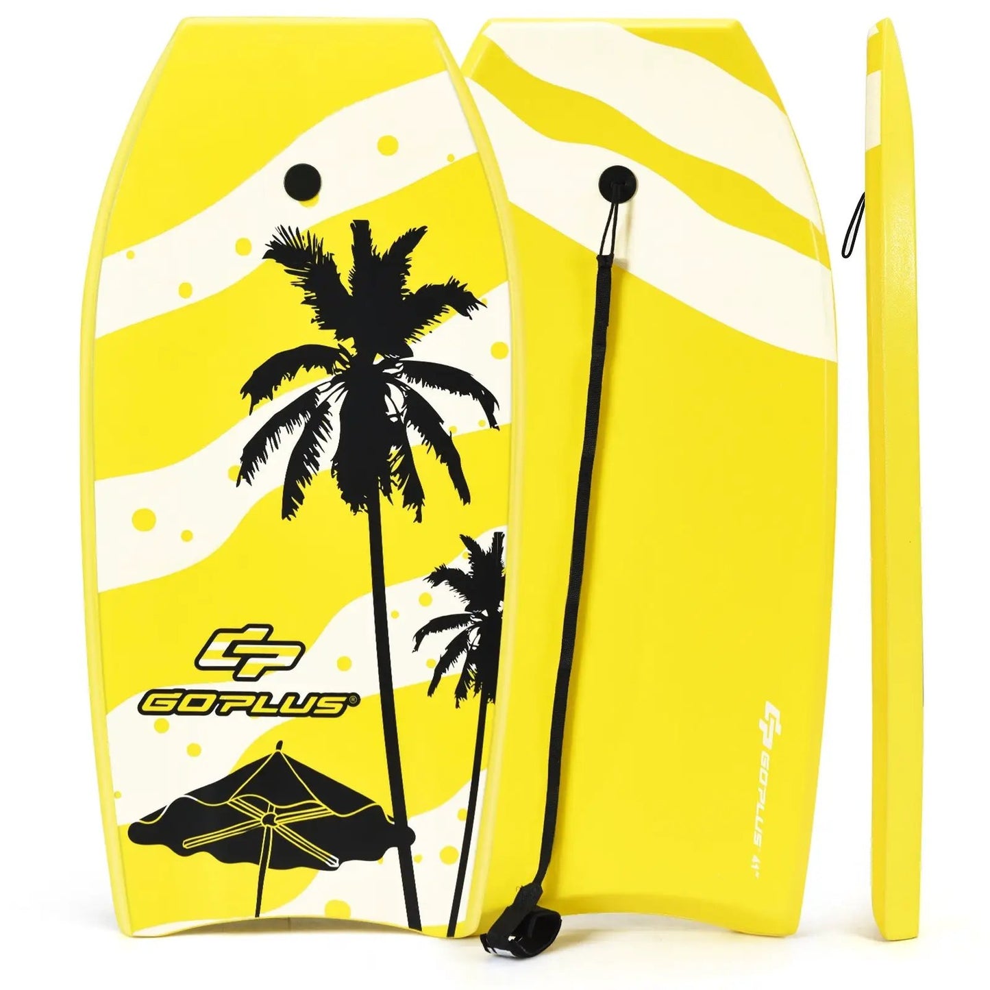 Bodyboard lightweight EPS core yellow with palm tree graphic and leash on Tampa Home & Garden Store