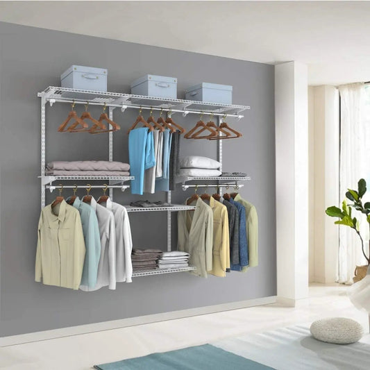 DirectDeals Adjustable Wall Mounted Closet Rack System with white wire shelves and dual rods on Tampa Home & Garden Store