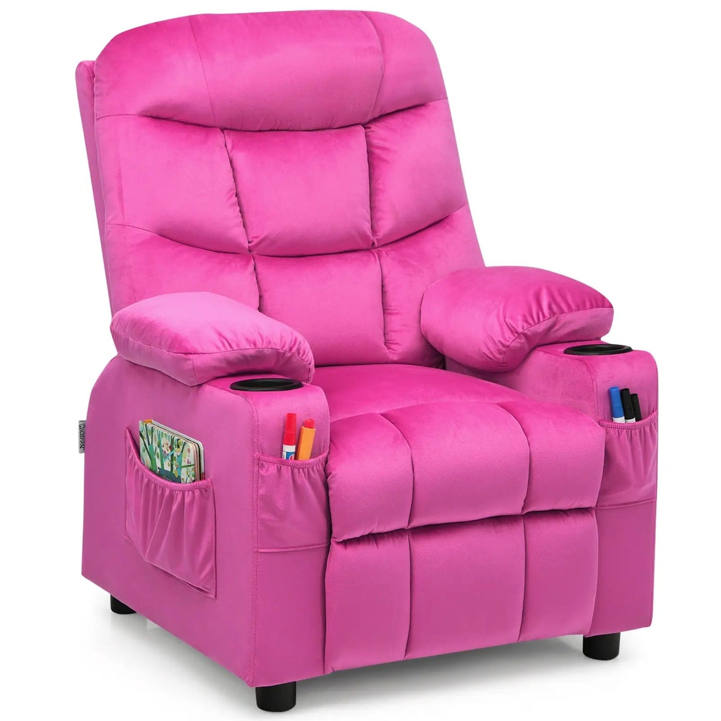 Kids pink recliner chair with cup holders and footrest by DirectDeals on Tampa Home & Garden Store