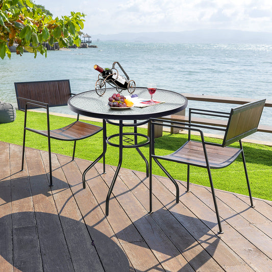 32 Inch Patio Tempered Glass Steel Frame Round Table with Convenient Umbrella Hole - Tampa Home & Garden Store