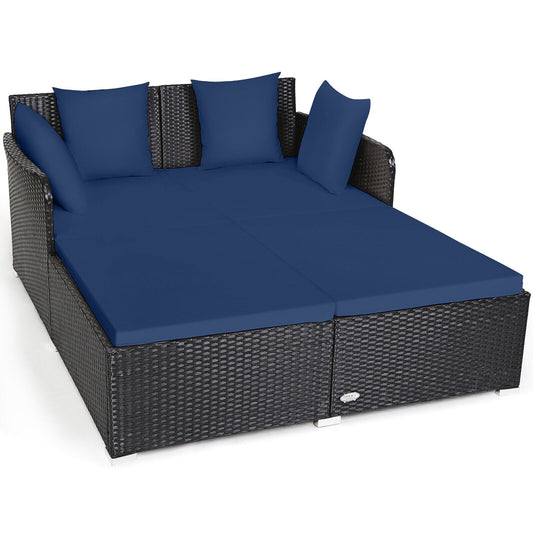 Spacious Outdoor Rattan Daybed with Upholstered Cushions and Pillows-Gray - Tampa Home & Garden Store