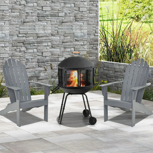 28 Inch Portable Fire Pit on Wheels with Log Grate-Black - Tampa Home & Garden Store