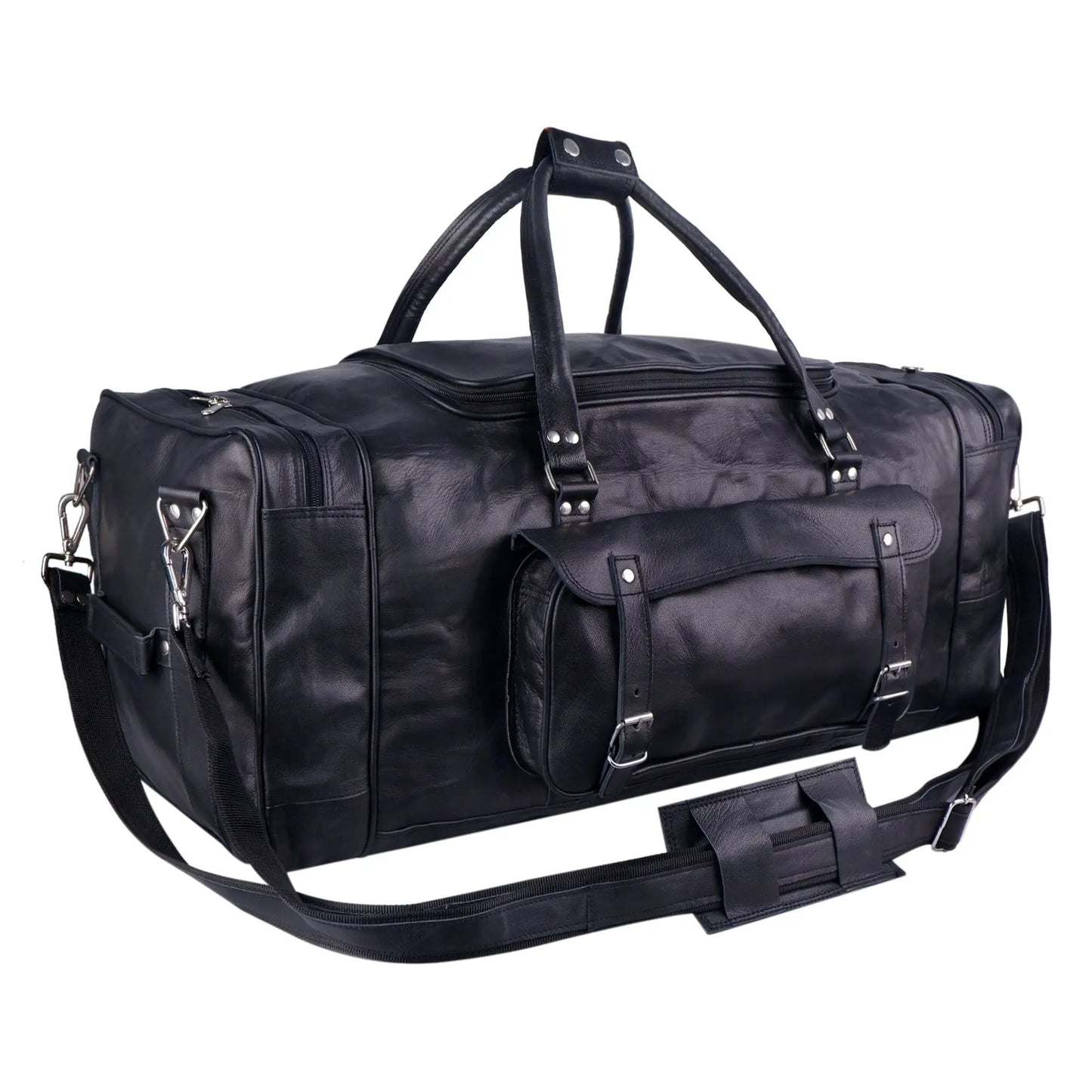 Dark Knight Leather Weekender Duffel Bag black full-grain goat leather on Tampa Home & Garden Store
