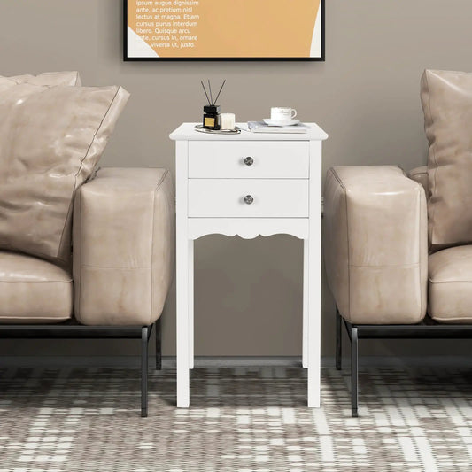 DirectDeals white painted wood side table with two drawers and metal knobs on Tampa Home & Garden Store