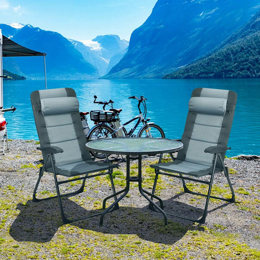 Set of 2 Patiojoy Patio Folding Dining Chair with Ottoman Set Recliner Adjustable-Gray - Tampa Home & Garden Store