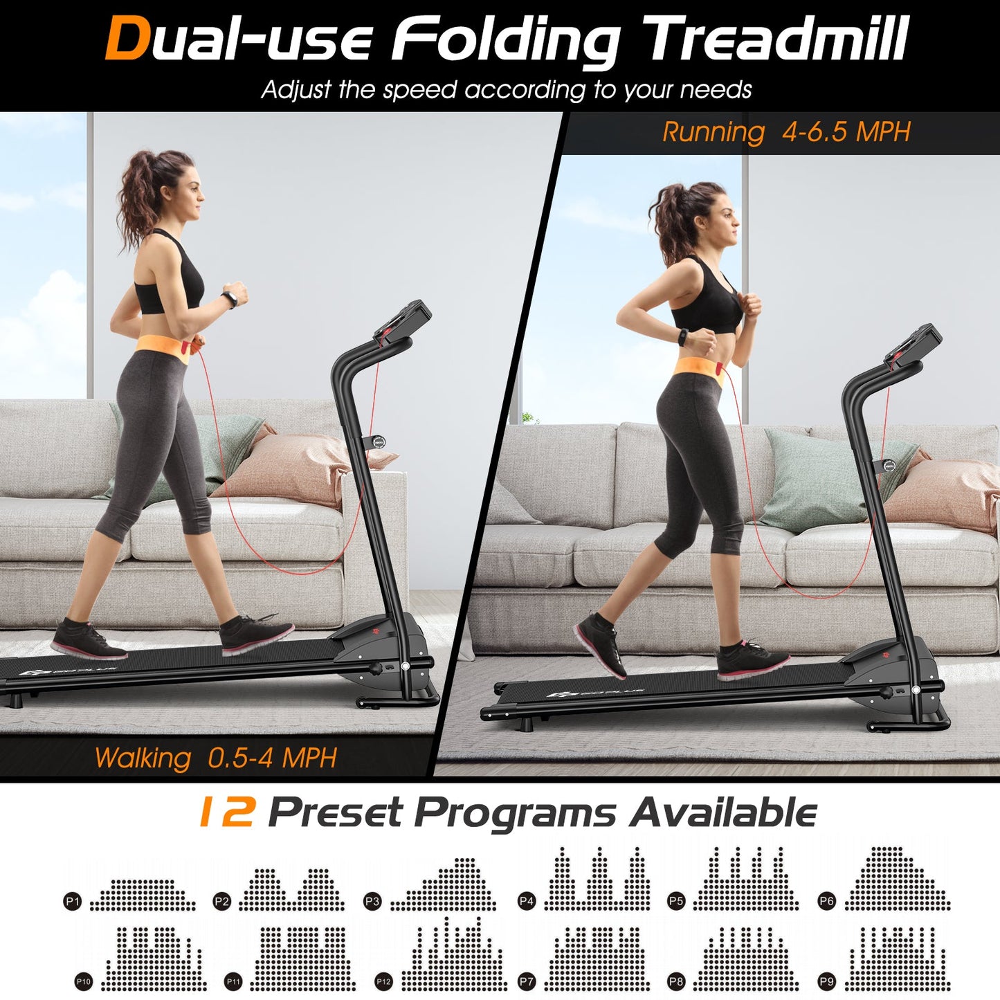 1.0 HP electric foldable treadmill with display, DirectDeals, black frame for home use on Tampa Home & Garden Store