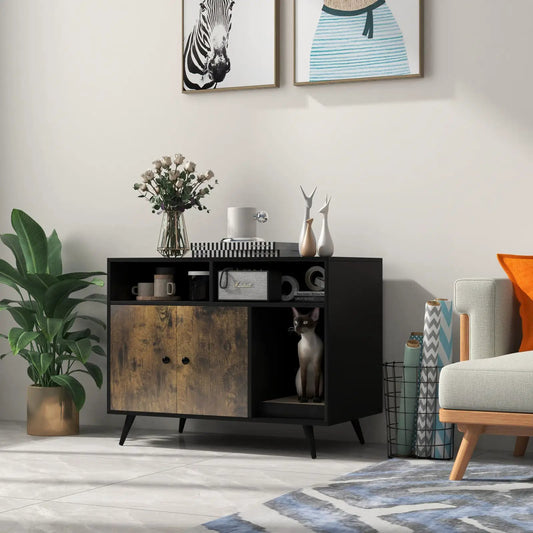 Cat Litter Box Enclosure by DirectDeals, black wood cabinet with storage on Tampa Home & Garden Store