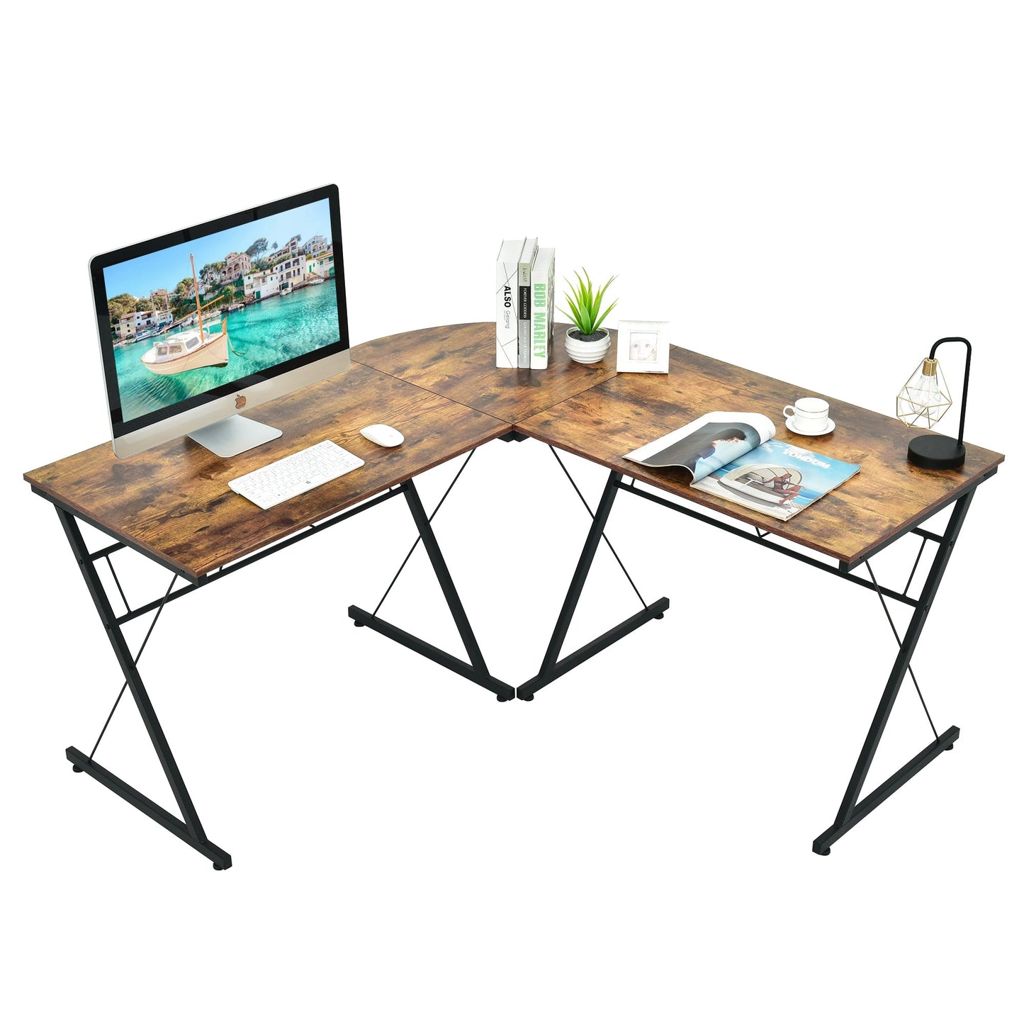 59 Inches L-Shaped Corner Desk Computer Table for Home Office Study Workstation-Black