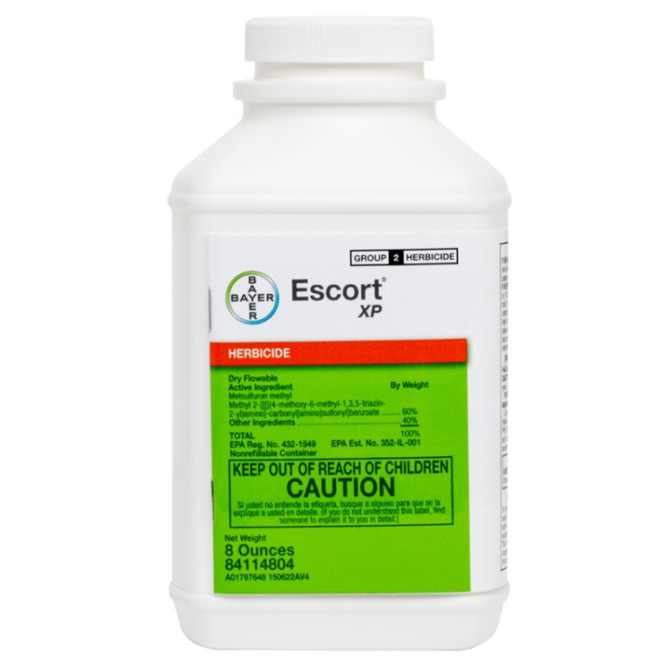 Escort XP herbicide bottle by Rivendell Distribution, Bayer logo on green label, 8 oz on Tampa Home & Garden Store