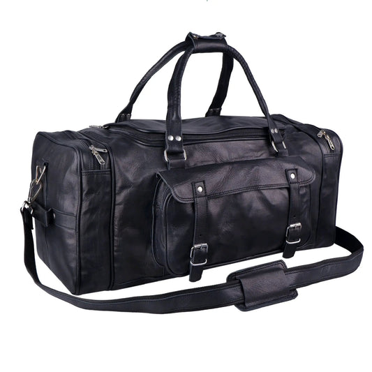 Dark Knight Traveler Leather Weekender Bag in black full-grain goat leather on Tampa Home & Garden Store