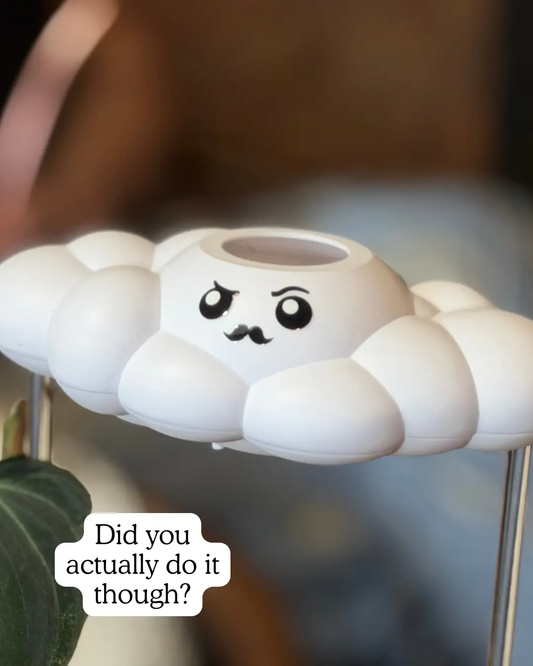 Carl the Cloud watering spike cloud-shaped accessory with a cute face by The Cloud Makers on Tampa Home & Garden Store