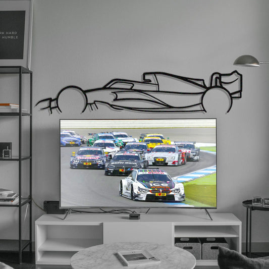 Modello Turbo Formula1 2022β2023 F1 metal wall art car silhouette over a living room TV on Tampa Home & Garden Store