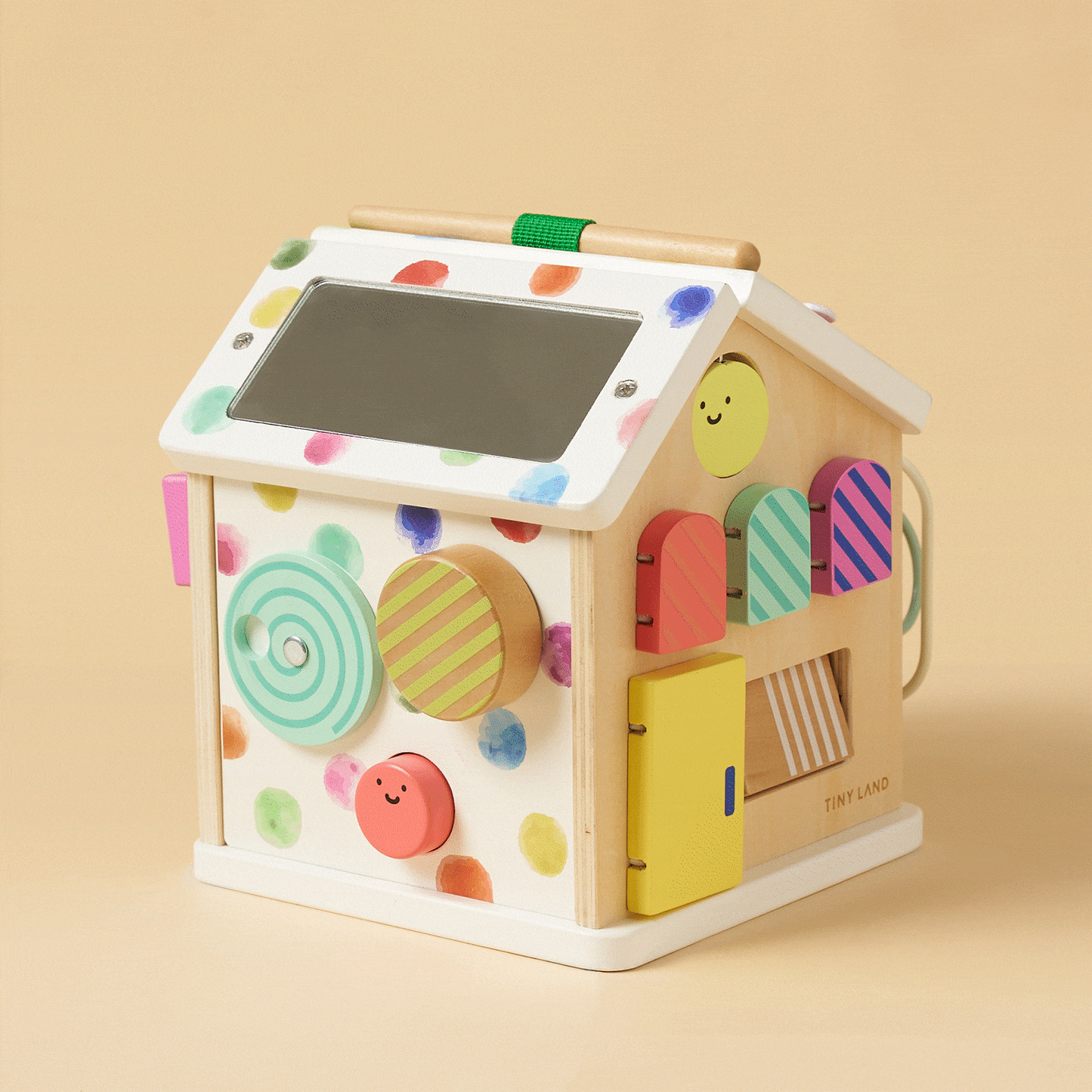Tiny Land Cottage Activity Cube Rainbow wooden toy with colorful dots and shapes by Tiny Land INC on Tampa Home & Garden Store