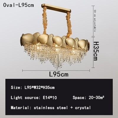 Stainless steel crystal chandelier for living room with gold-tone and crystal strands on Tampa Home & Garden Store