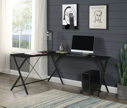 Dazenus computer desk with a dual corner desk setup, black finish and metal X-frame legs on Tampa Home & Garden Store