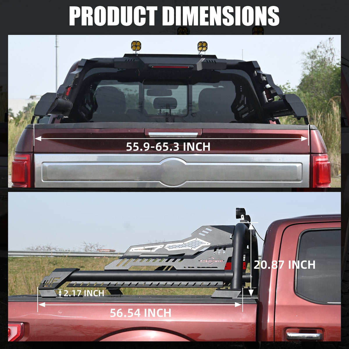 Universal truck bed roll bar steel chase rack in black with roof LED lights by HouseOfZazla on Tampa Home & Garden Store