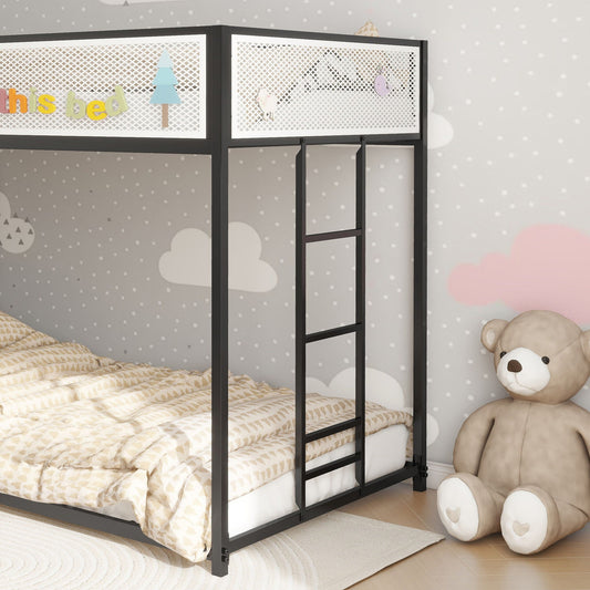 Adam bunk guard rail by HouseOfZazla on black metal bunk bed with white lattice panels on Tampa Home & Garden Store