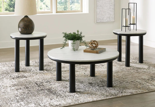 Xandrum Occasional Table Set 3 white marble tops black legs by Unique Piece Furniture on Tampa Home & Garden Store