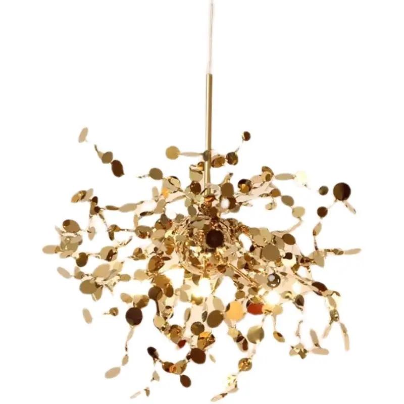Nordic Minimalist Window Bar Tree Leaf Chandelier by Decorbites in metal with leaf discs on Tampa Home & Garden Store