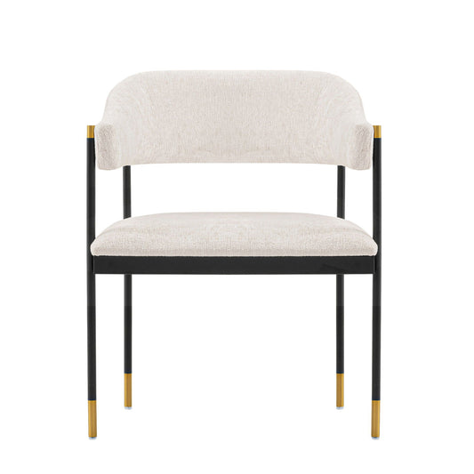 Lia Armchair beige boucle fabric with black metal legs and gold accents on Tampa Home & Garden Store