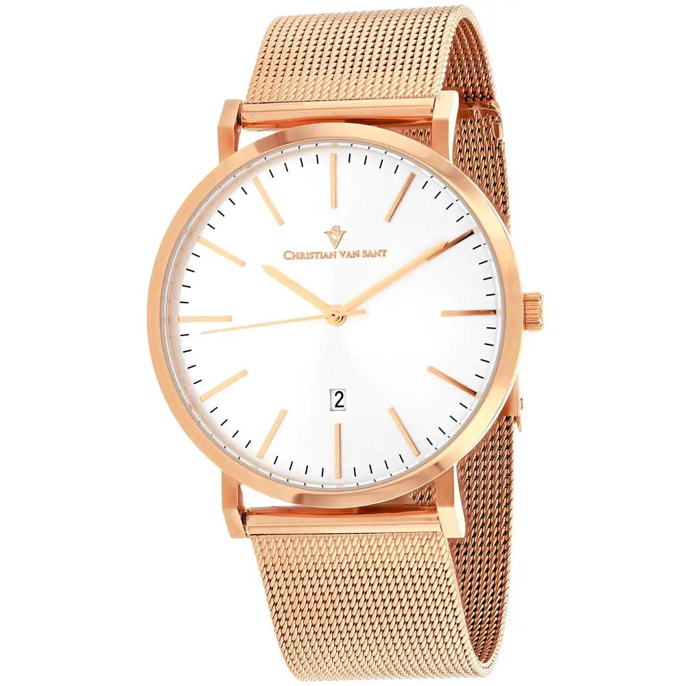 Christian Van Sant Paradigm men's watch rose gold mesh band white dial with date display on Tampa Home & Garden Store
