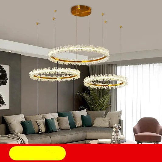 Decorbites Living Room Crystal Chandelier set of three with gold finish and crystal rings on Tampa Home & Garden Store