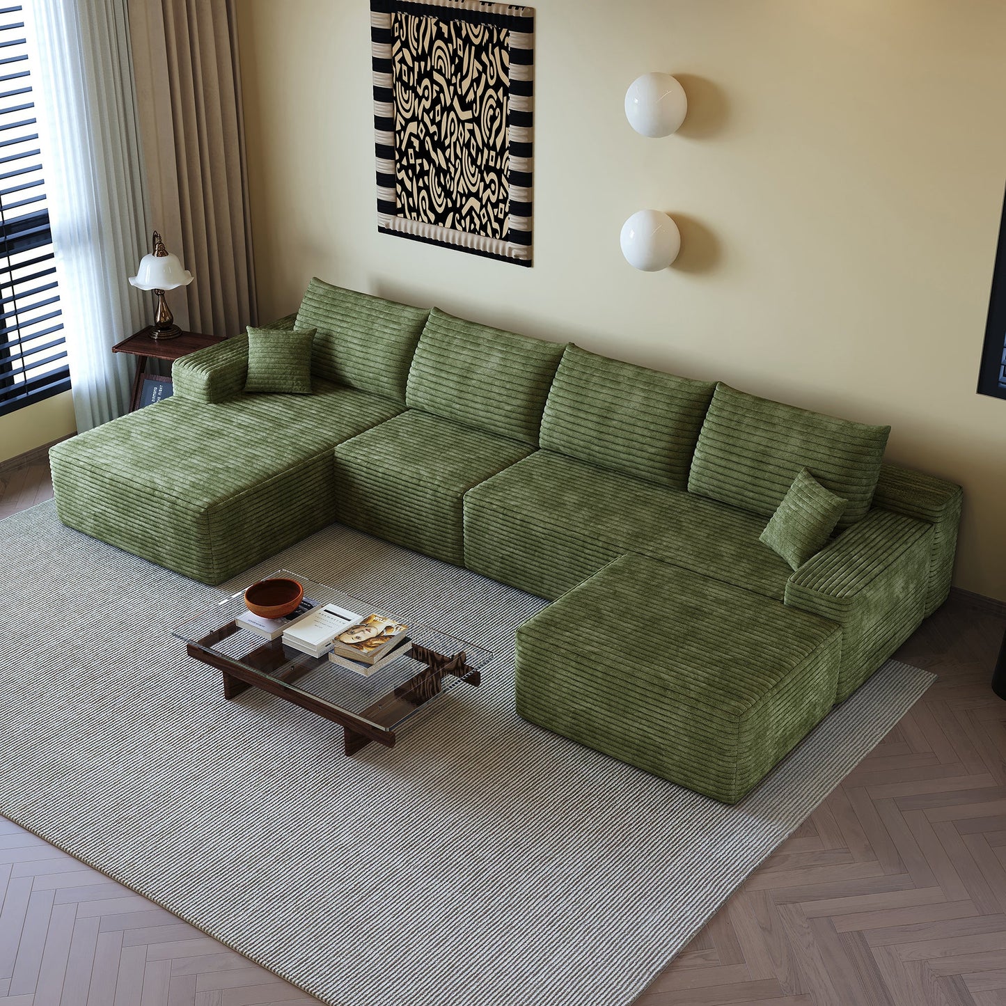 135in Cloud sectional sofa with 1 ottoman in green textured fabric by HouseOfZazla on Tampa Home & Garden Store