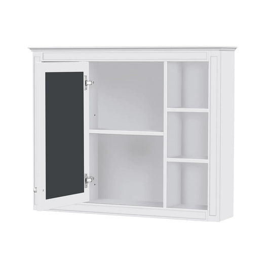 Wall mounted medicine cabinet with mirror, white finish, 6 open shelves adjustable interior on Tampa Home & Garden Store