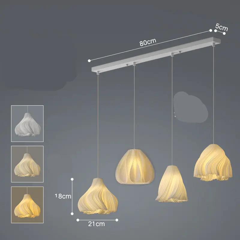 Decorbites Nordic pendant lamp set: four cream woodgrain shades on a slim 80 cm bar chandelier on Tampa Home & Garden Store