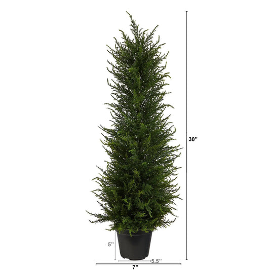 2.5 ft Cypress artificial tree by Nearly Natural in black pot for indoor outdoor use on Tampa Home & Garden Store