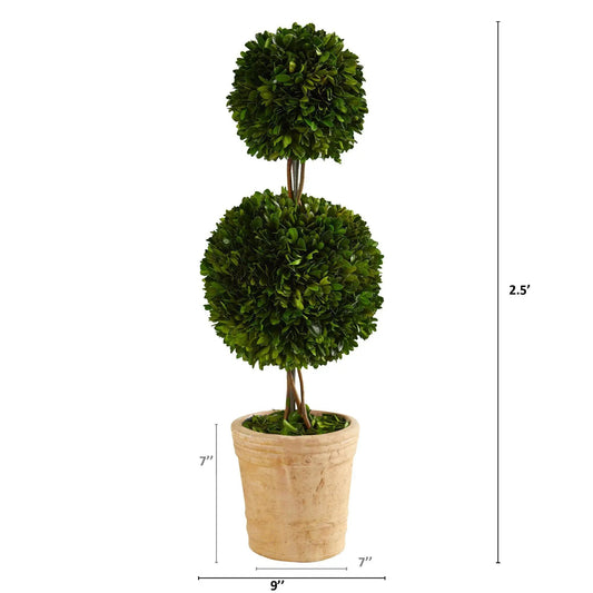 Preserved boxwood double-ball topiary artificial tree in a beige planter on Tampa Home & Garden Store