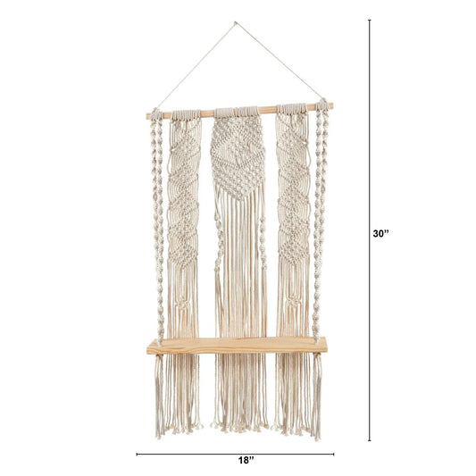 2.5’ x 1.5’ Layered Macrame Wall Hanging with Wooden Shelf - Tampa Home & Garden Store