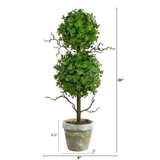 Eucalyptus Double Ball Topiary artificial tree with green foliage in a textured ceramic planter on Tampa Home & Garden Store