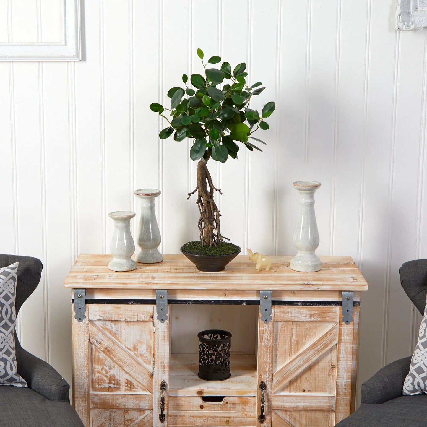 2' Ficus Bonsai artificial tree by Nearly Natural in a round black decorative planter on Tampa Home & Garden Store