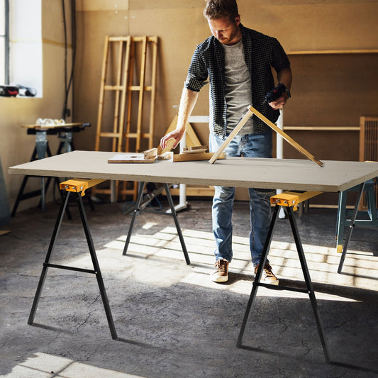 2 Pack Heavy Duty Sawhorse with Steel Folding Legs - Tampa Home & Garden Store