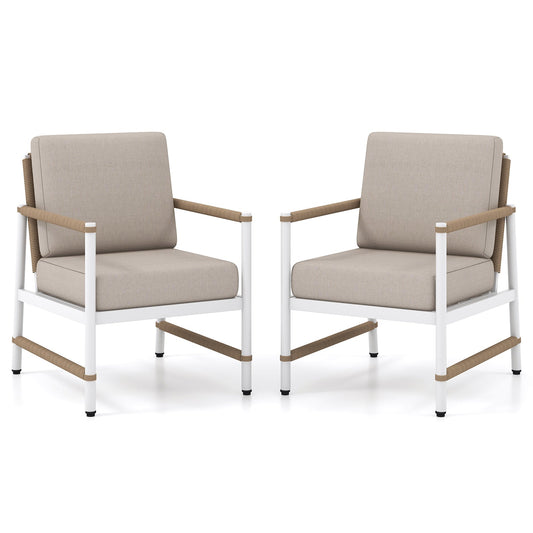 2 Packs Patio Aluminum Sofa with Wicker Backrest and Armrests - Tampa Home & Garden Store