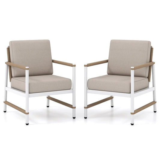 2 Packs Patio Aluminum Sofa with Wicker Backrest and Armrests - Tampa Home & Garden Store