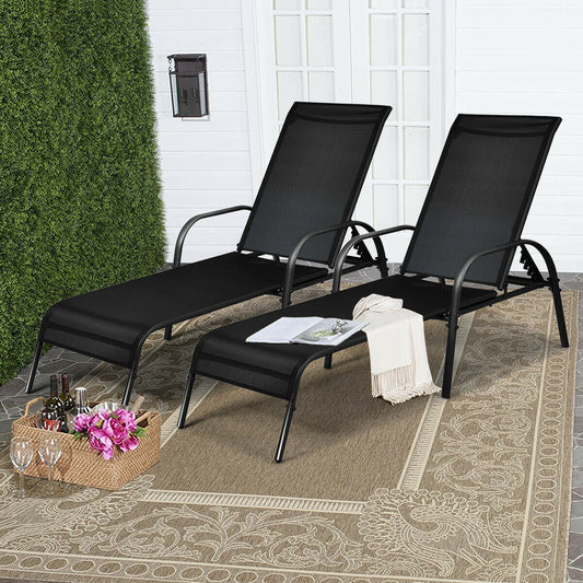 2 Pcs Outdoor Patio Lounge Chair Chaise Fabric with Adjustable Reclining Armrest - Tampa Home & Garden Store