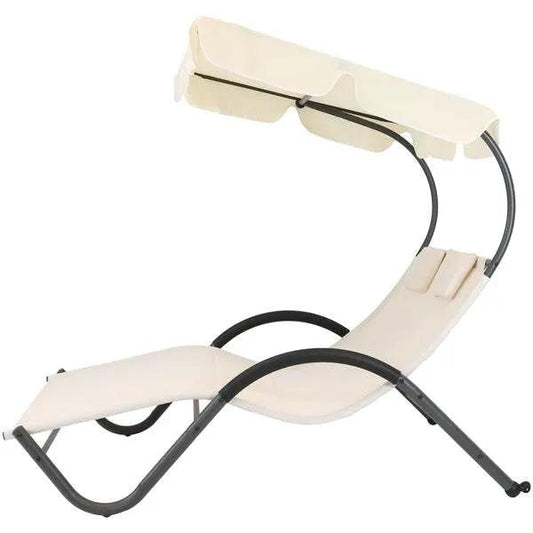 2 Person Off White Outdoor Patio Chaise Lounger Chair Canopy Bed with Pillows - Tampa Home & Garden Store